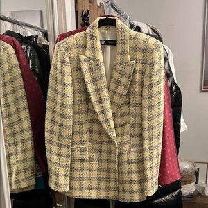 Zara Yellow and Gray Plaid Jacket